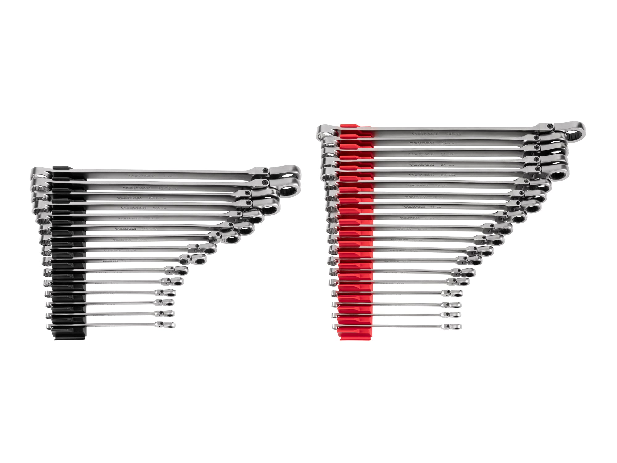 Long Fixed/Flex Head 12-Point Ratcheting Box End Wrench Set with Modular Organizers, 34-Piece (1/4-1 in., 6-24 mm)