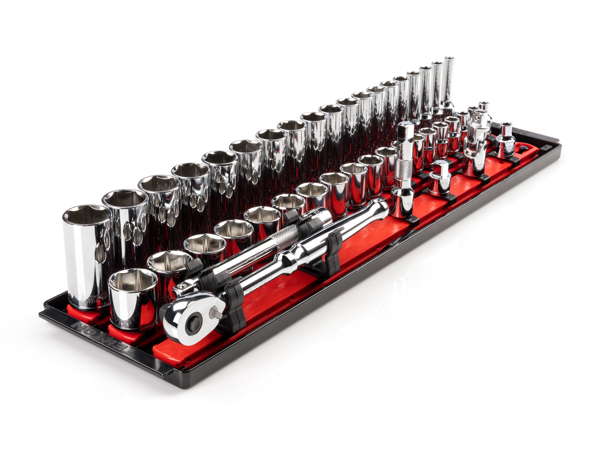 3/8 Inch Drive Shallow and Deep 6-Point Socket and Ratchet Set with Rails and Tray, 44-Piece (6 - 24 mm)