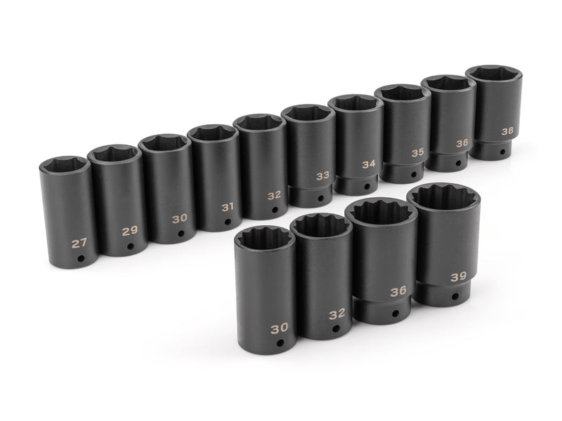 1/2 Inch Drive Deep 6-Point and 12-Point Axle Nut Impact Socket Set, 14-Piece (27 - 39 mm)