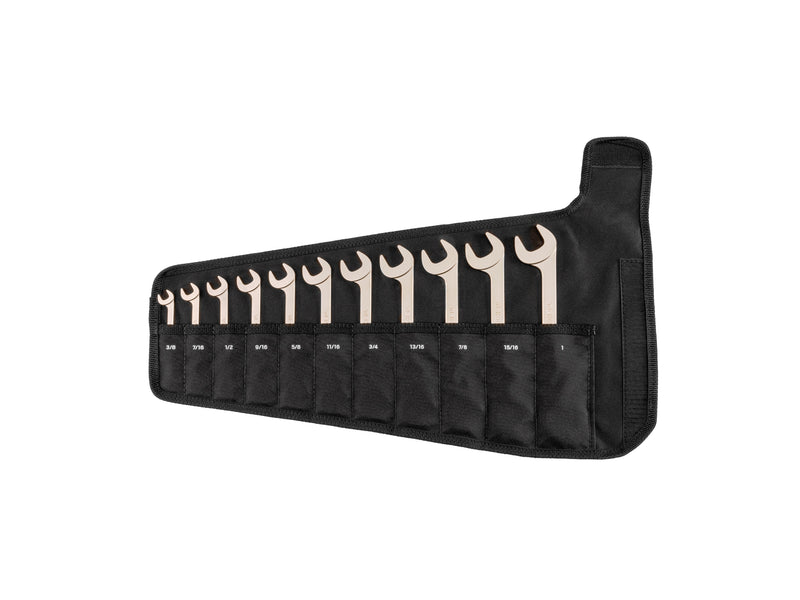 Angle Head Open End Wrench Set with Roll, 11-Piece (3/8 - 1 in.)