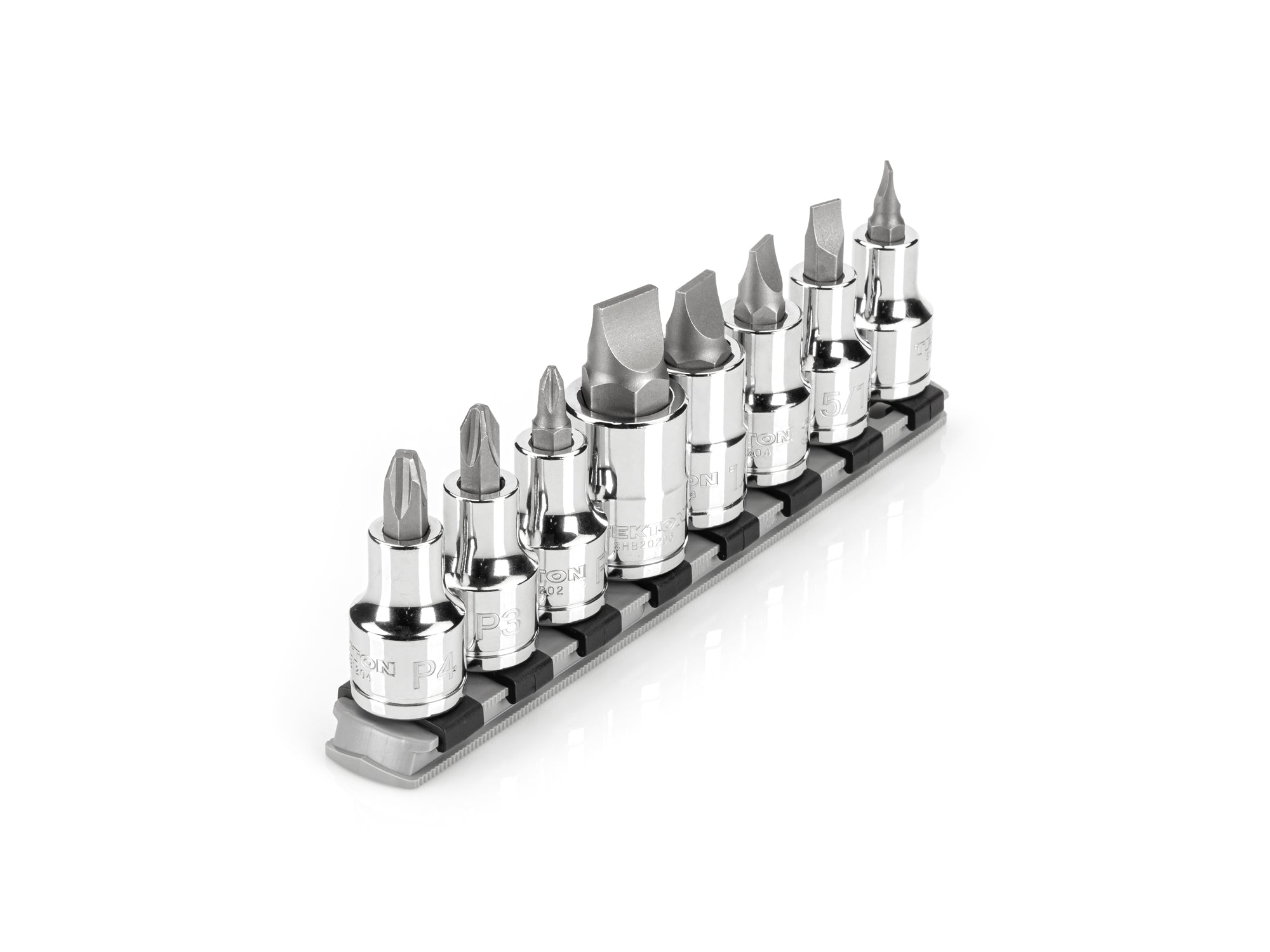 1/2 Inch Drive Phillips/Slotted Bit Socket Set with Rail, 8-Piece (#2 - #4, 1/4 - 5/8 in.)