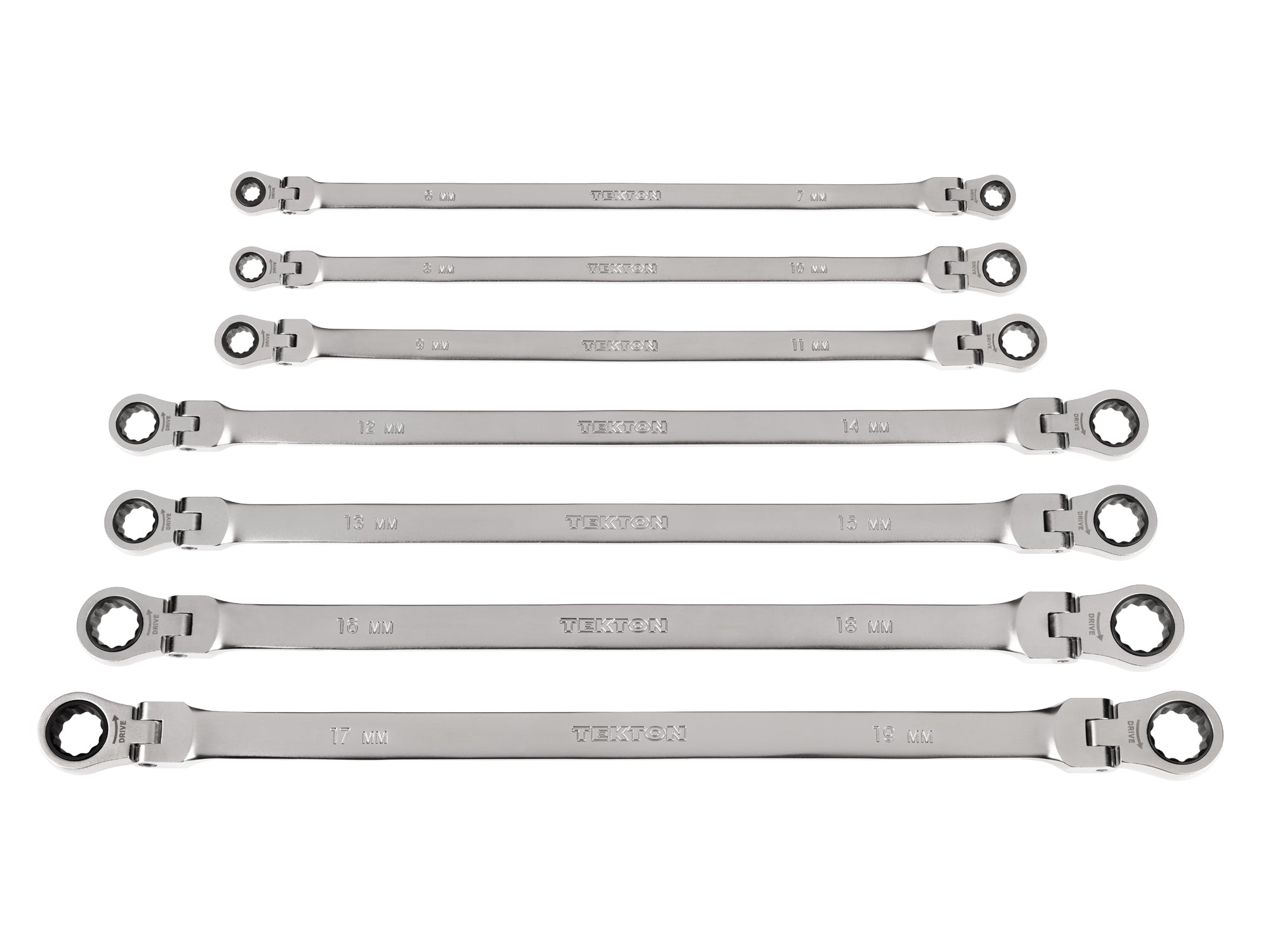 Long Flex Head 12-Point Ratcheting Box End Wrench Set, 7-Piece (6-19 mm)