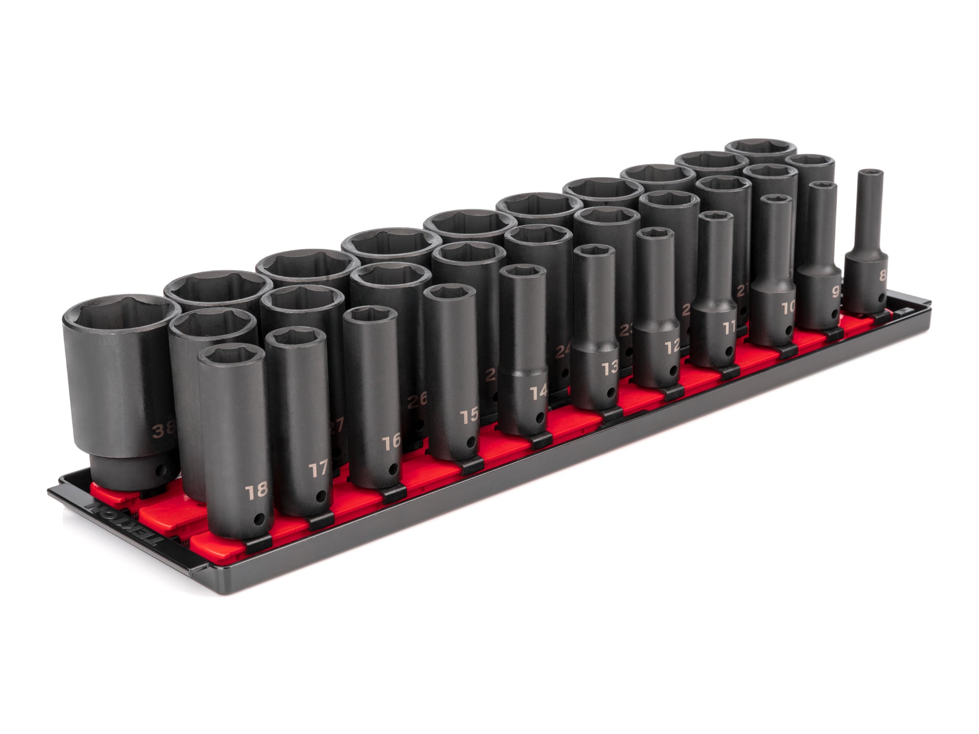 1/2 Inch Drive Deep 6-Point Impact Socket Set with Rails and Tray, 31-Piece (8 - 38 mm)
