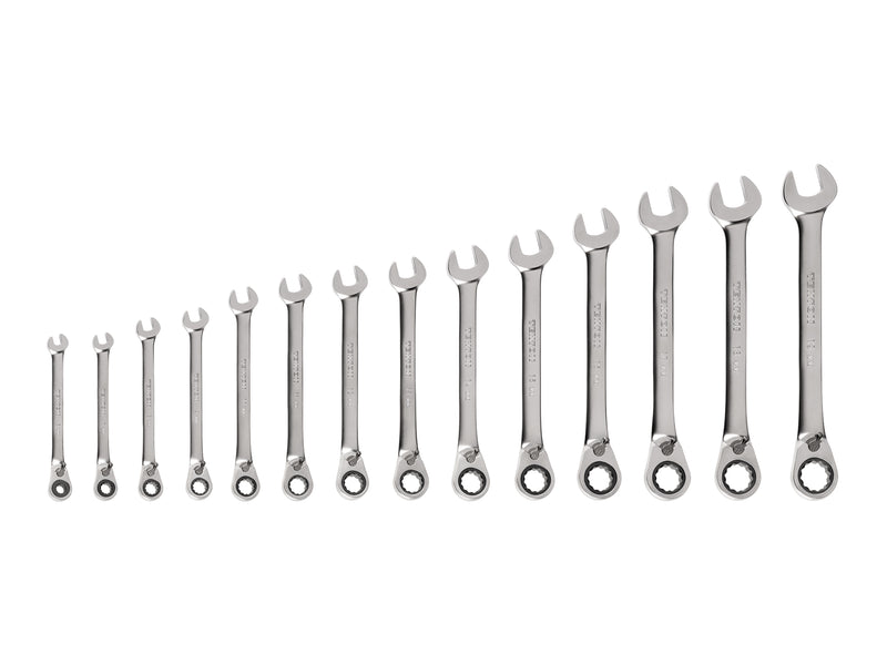 Reversible 12-Point Ratcheting Combination Wrench Set, 14-Piece (6-19 mm)
