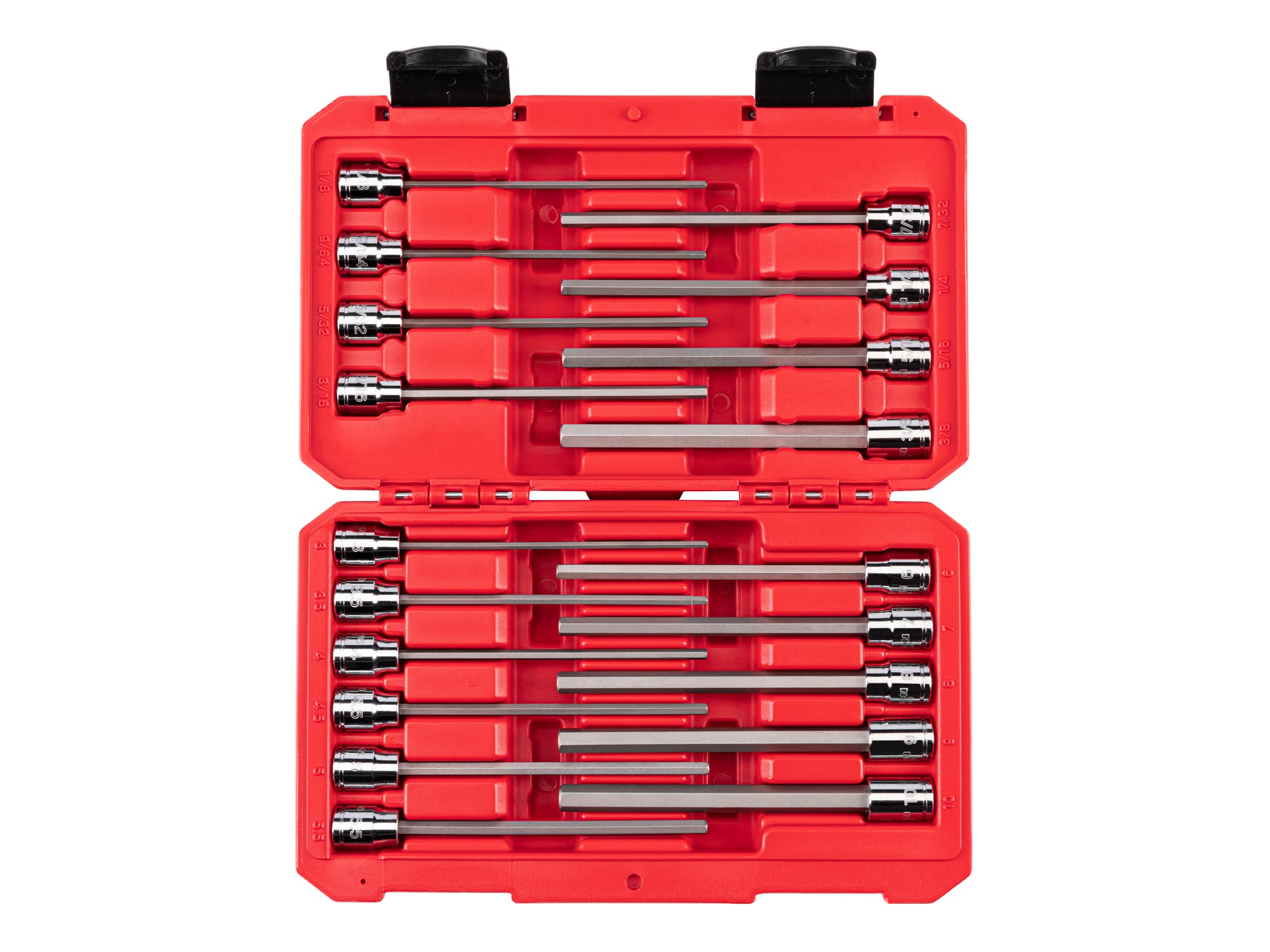 3/8 Inch Drive Long Hex Bit Socket Set with Case, 19-Piece (1/8 - 3/8 in., 3 - 10 mm)
