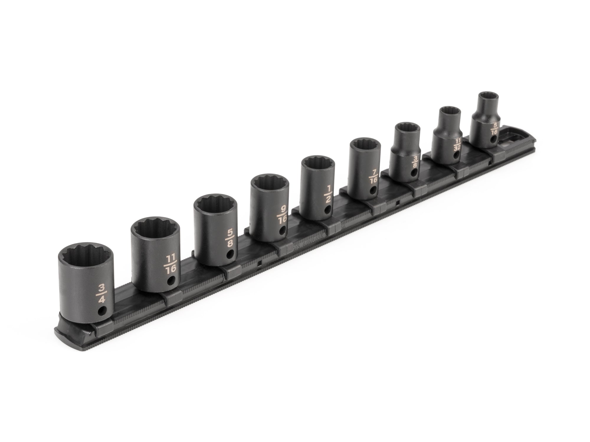 3/8 Inch Drive Shallow 12-Point Impact Socket Set with Rail, 9-Piece (5/16 - 3/4 in.)