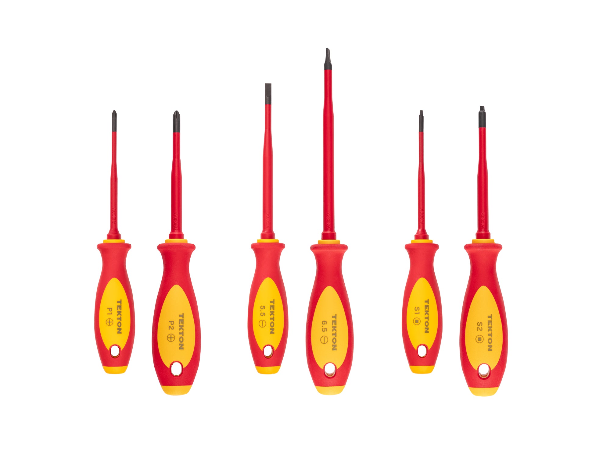 Phillips, Slotted, Square Insulated Screwdriver Set, 6-Piece (#1-#2, 5.5-6.5 mm, #1-#2)