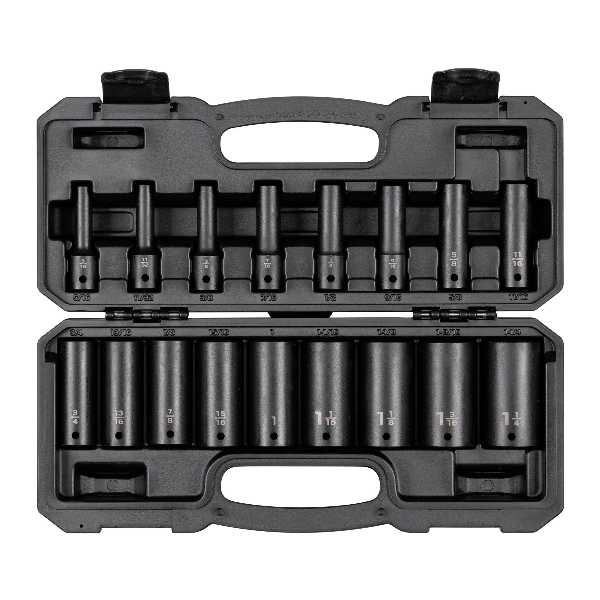 1/2 Inch Drive Deep 12-Point Impact Socket Set with Case, 17-Piece (5/16 - 1-1/4 in.)