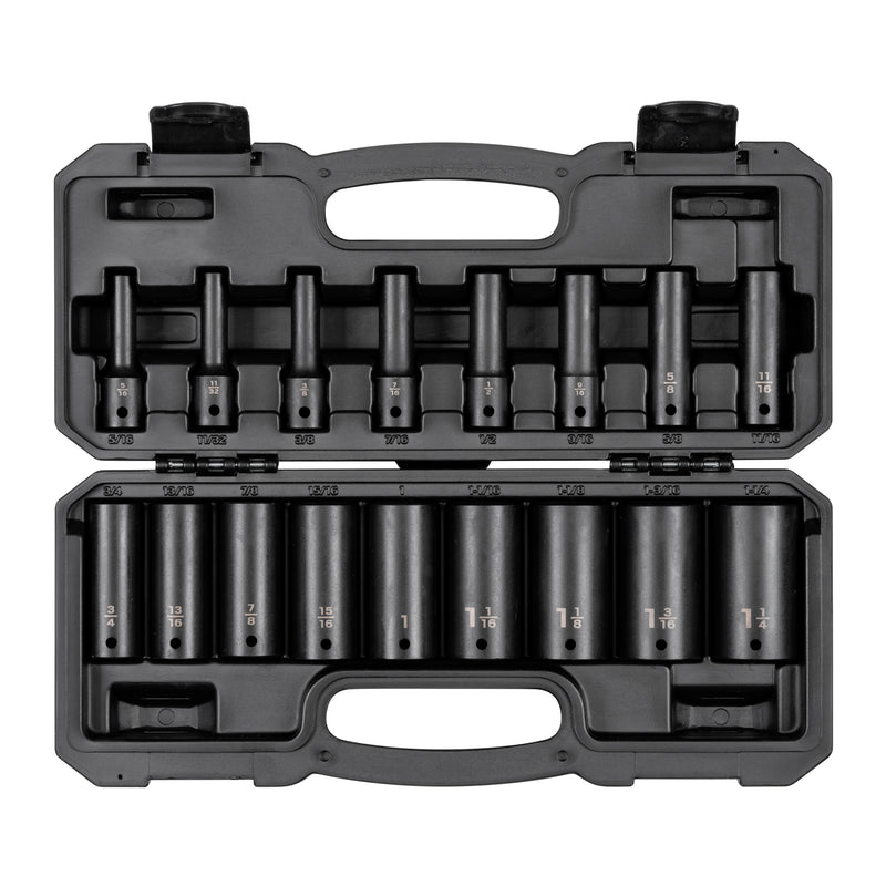 1/2 Inch Drive Deep 12-Point Impact Socket Set with Case, 17-Piece (5/16 - 1-1/4 in.)
