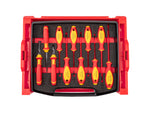 Insulated Phillips, Slotted, Square Drivers and Pliers Set with Open Top Drawer and Rack, 11-Piece (Combination, Long Nose, Diagonal Cutting)