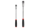 3/8, 1/2 Inch Drive Flex Head Quick-Release Comfort Grip Long Ratchet Set, 2-Piece (12, 14 in.)