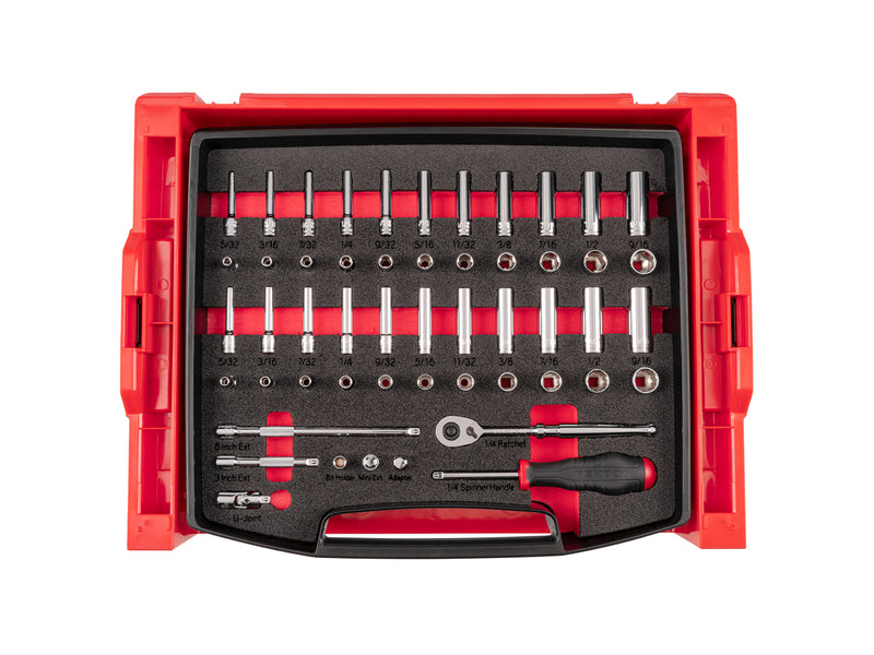 1/4 Inch Drive Shallow and Deep 6-Point and 12-Point Socket and Ratchet Set with Open Top Drawer and Rack, 52-Piece (5/32 - 9/16 in.)