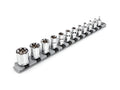 3/8 Inch Drive Shallow External Star Socket Set with Rail, 12-Piece (E4 - E20)