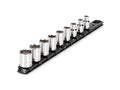 3/8 Inch Drive Shallow 6-Point Socket Set with Rail, 9-Piece (5/16 - 3/4 in.)