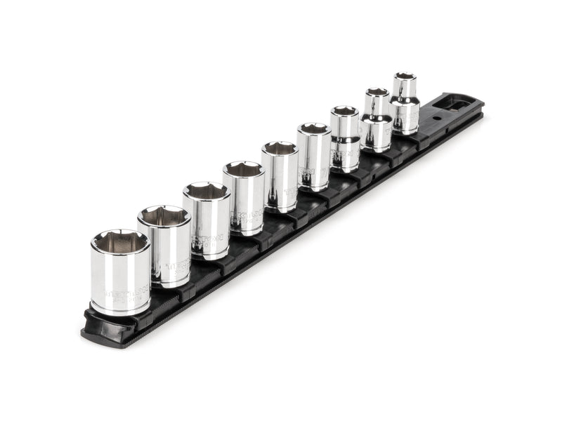 3/8 Inch Drive Shallow 6-Point Socket Set with Rail, 9-Piece (5/16 - 3/4 in.)