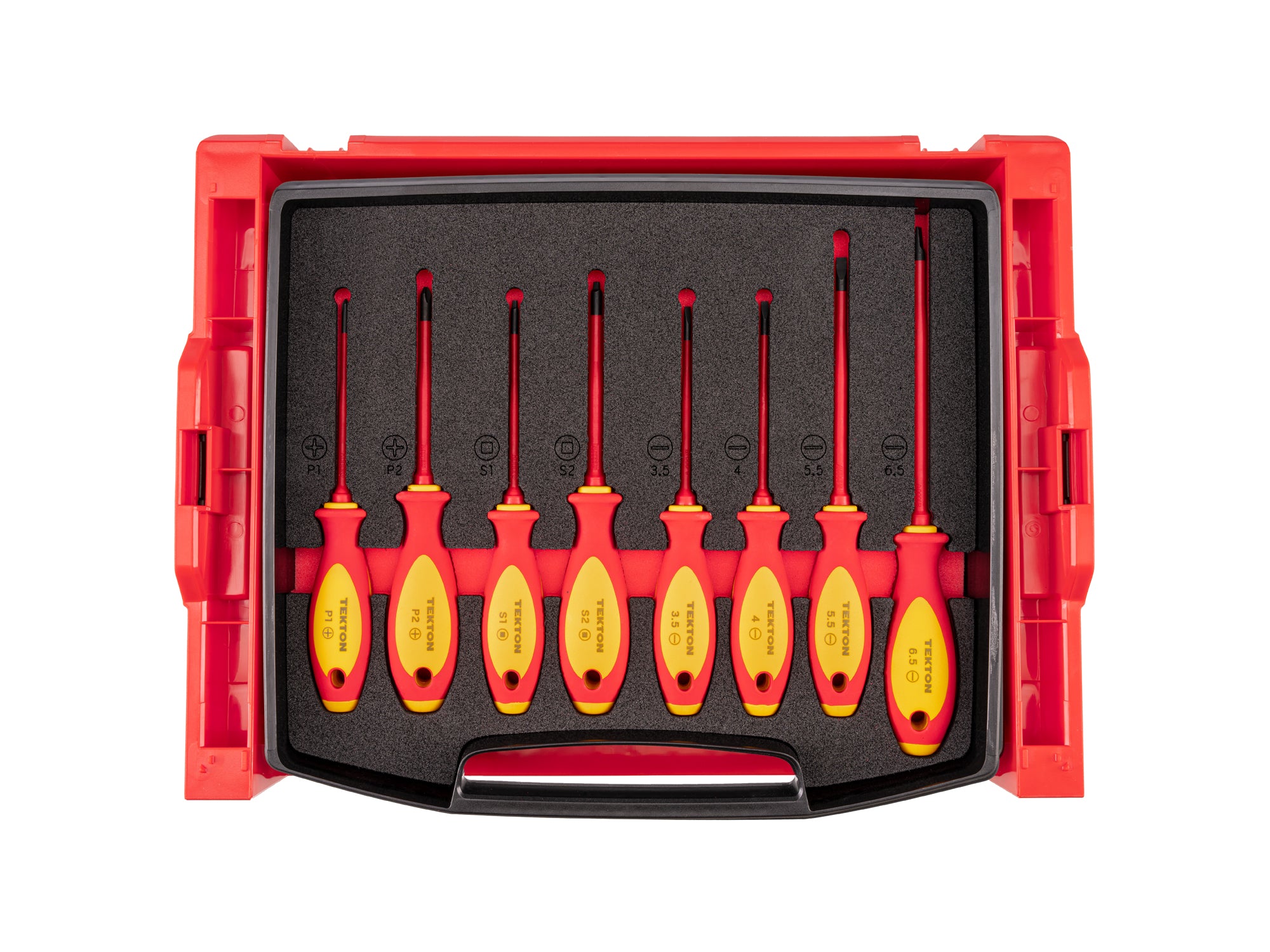 Phillips, Slotted, Square Insulated Screwdriver Set with Open Top Drawer and Rack, 8-Piece (#1 - #2, 3.5 - 6.5 mm, #1 - #2)