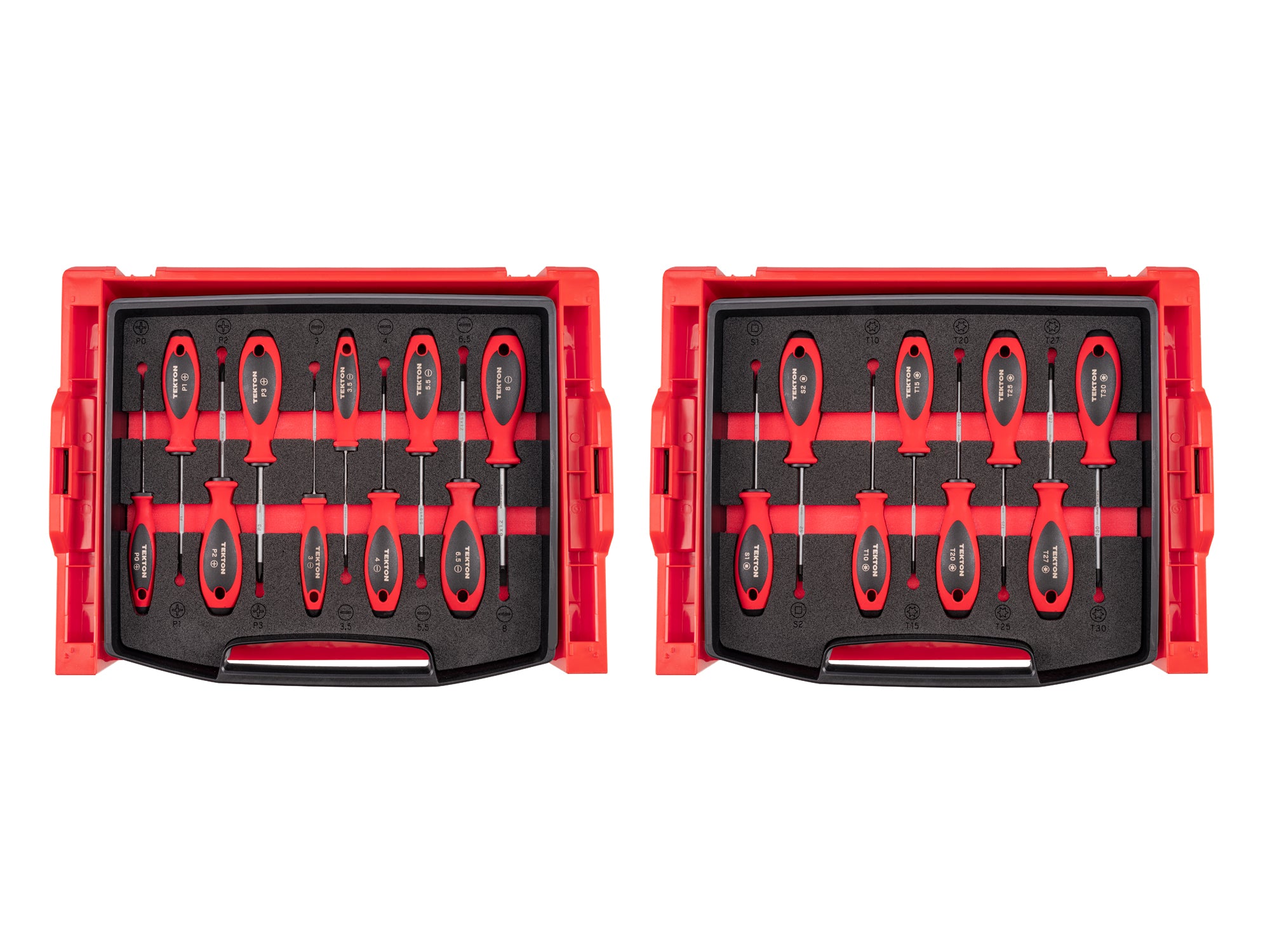 Phillips, Slotted, Torx, Square Screwdriver Set with Open Top Drawer and Rack - 4 Inch Shanks, 18-Piece (#0 - #3, 3 - 8 mm, T10 - T30, #1 - #2)