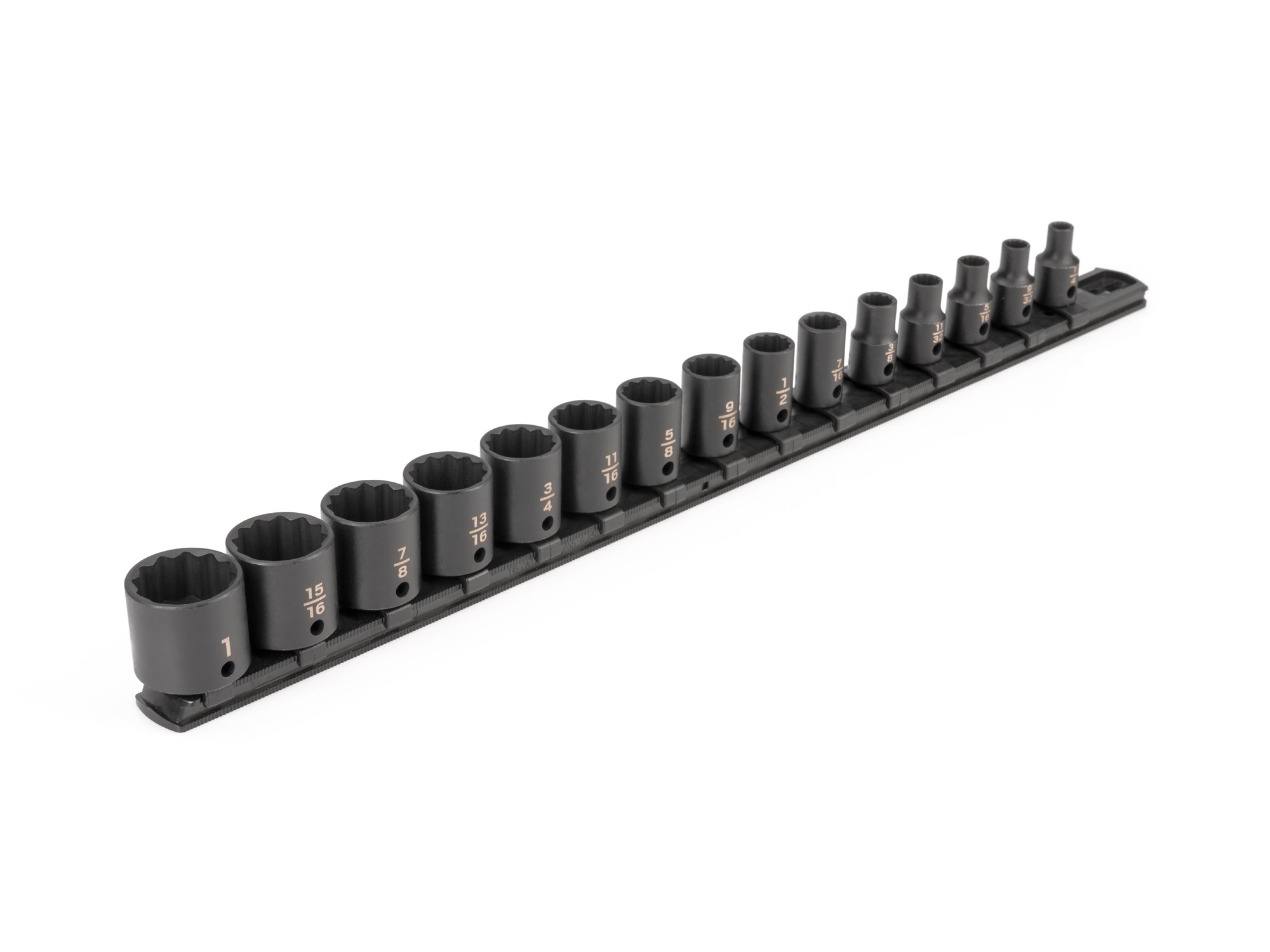 3/8 Inch Drive Shallow 12-Point Impact Socket Set with Rail, 15-Piece (1/4 - 1 in.)