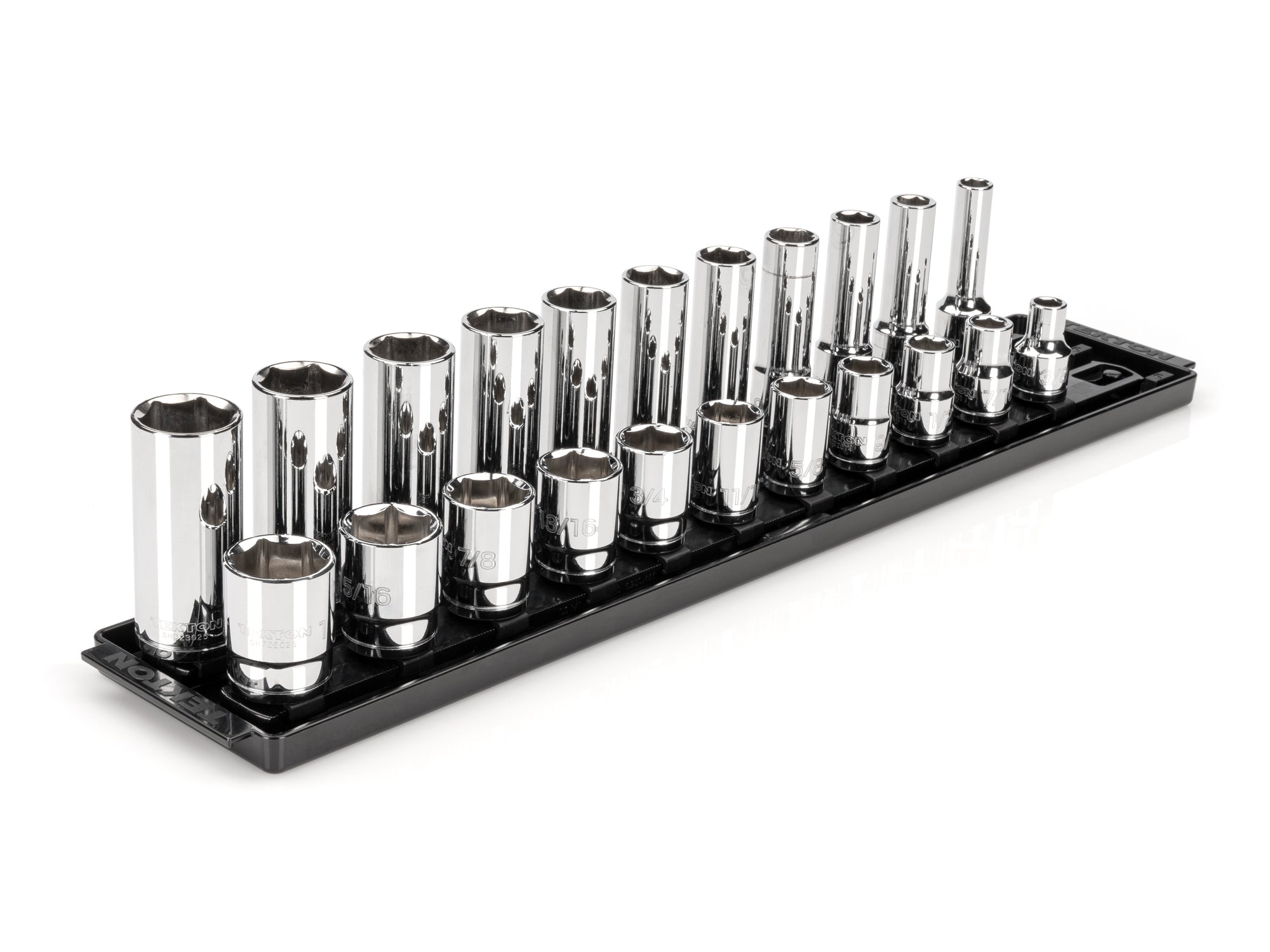 1/2 Inch Drive Shallow and Deep 6-Point Socket Set with Rails and Tray, 22-Piece (3/8 - 1 in.)