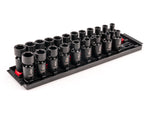 3/8 Inch Drive Shallow 6-Point Universal Joint Impact Socket Set with Rails and Tray, 21-Piece (5/16 - 3/4 in., 8 - 19 mm)