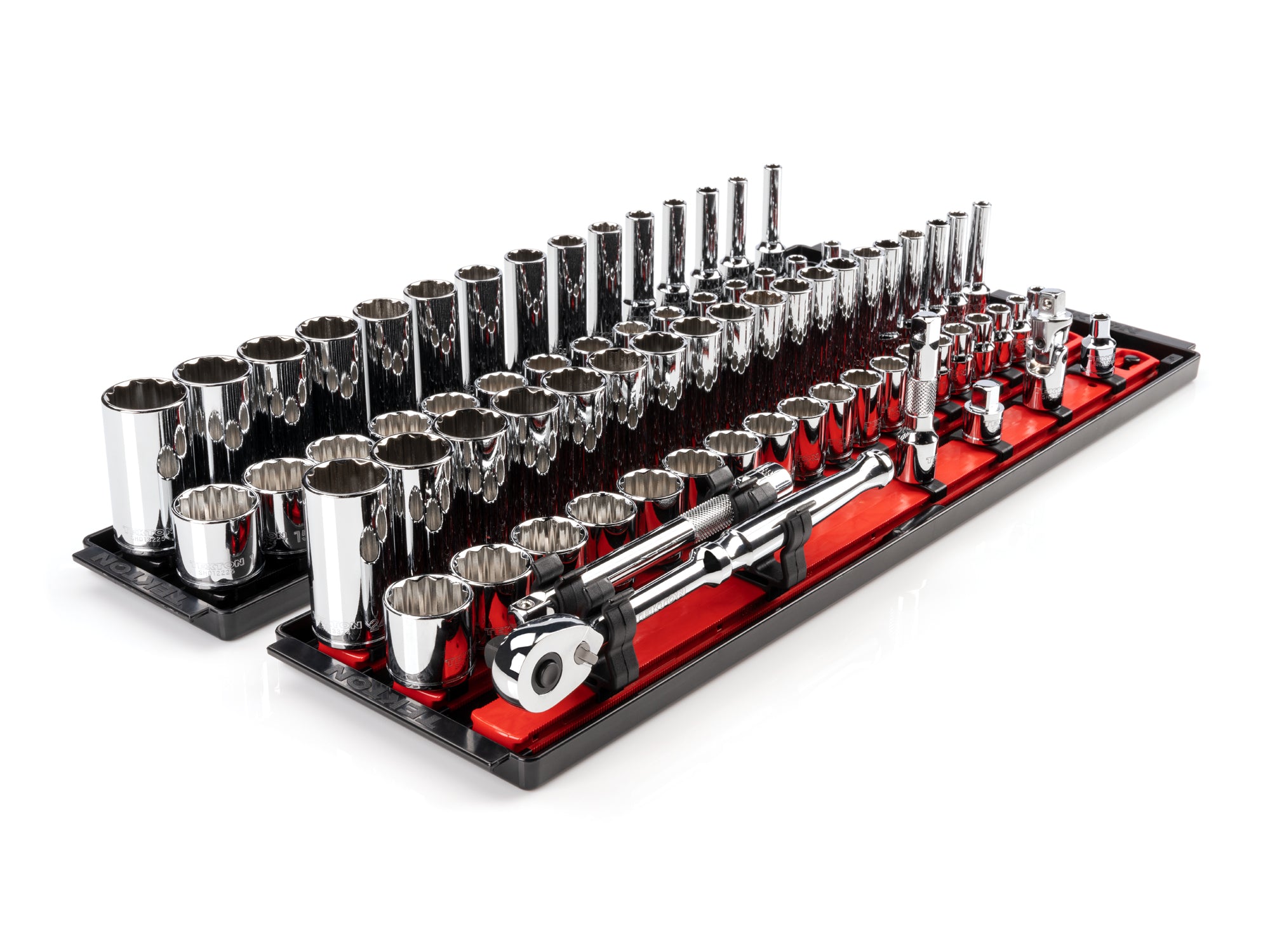 3/8 Inch Drive Shallow and Deep 12-Point Socket and Ratchet Set with Rails and Trays, 74-Piece (1/4 - 1 in., 6 - 24 mm)