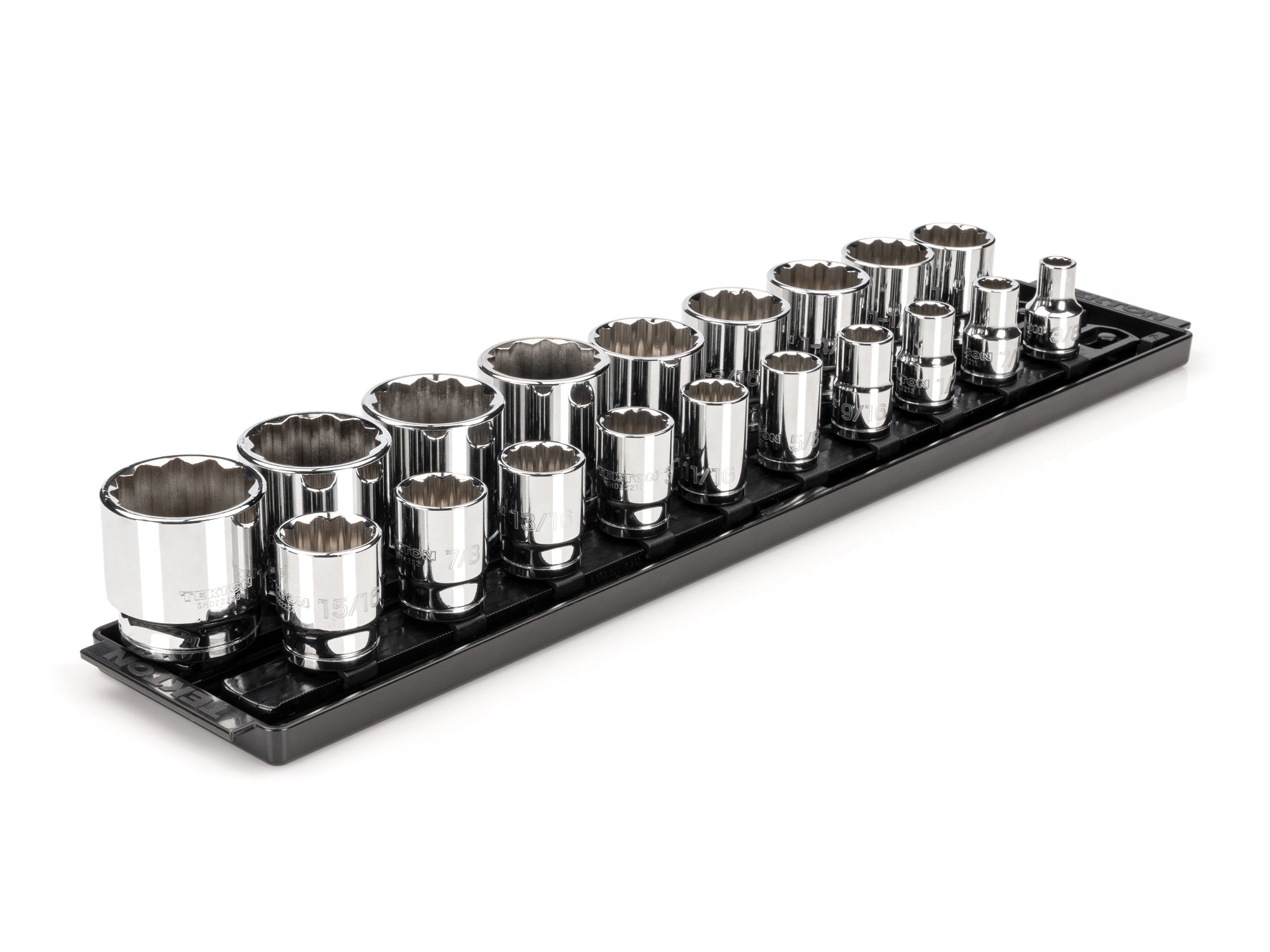 1/2 Inch Drive Shallow 12-Point Socket Set with Rails and Tray, 19-Piece (3/8 - 1-1/2 in.)