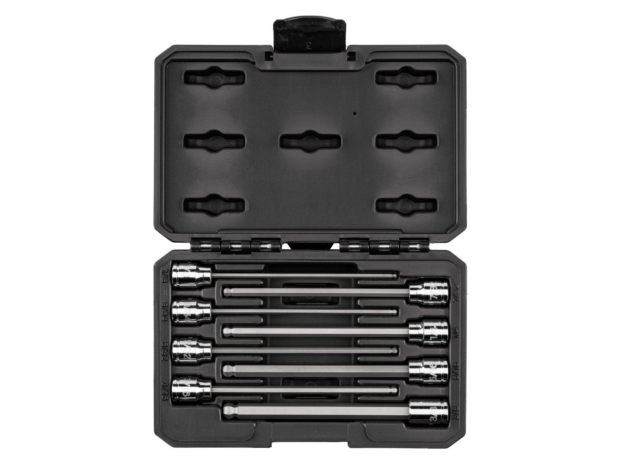 3/8 Inch Drive Long Ball End Hex Bit Socket Set with Case, 8-Piece (1/8 - 3/8 in.)