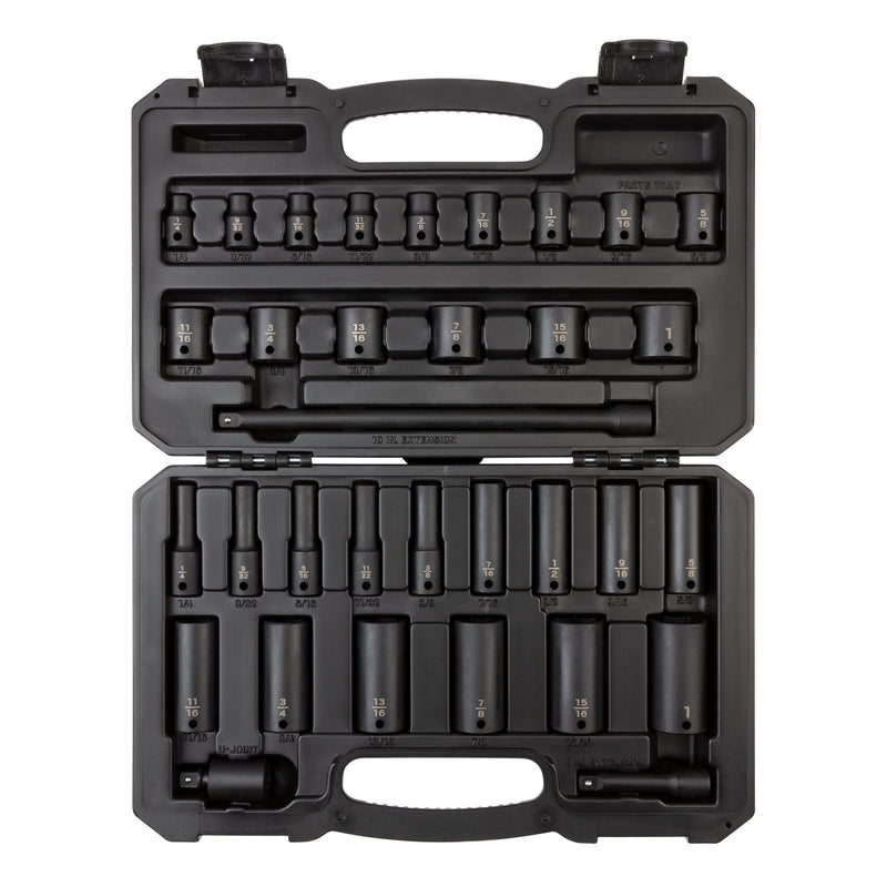 3/8 Inch Drive Shallow and Deep 6-Point Impact Socket Set with Case, 33-Piece (1/4 - 1 in.)