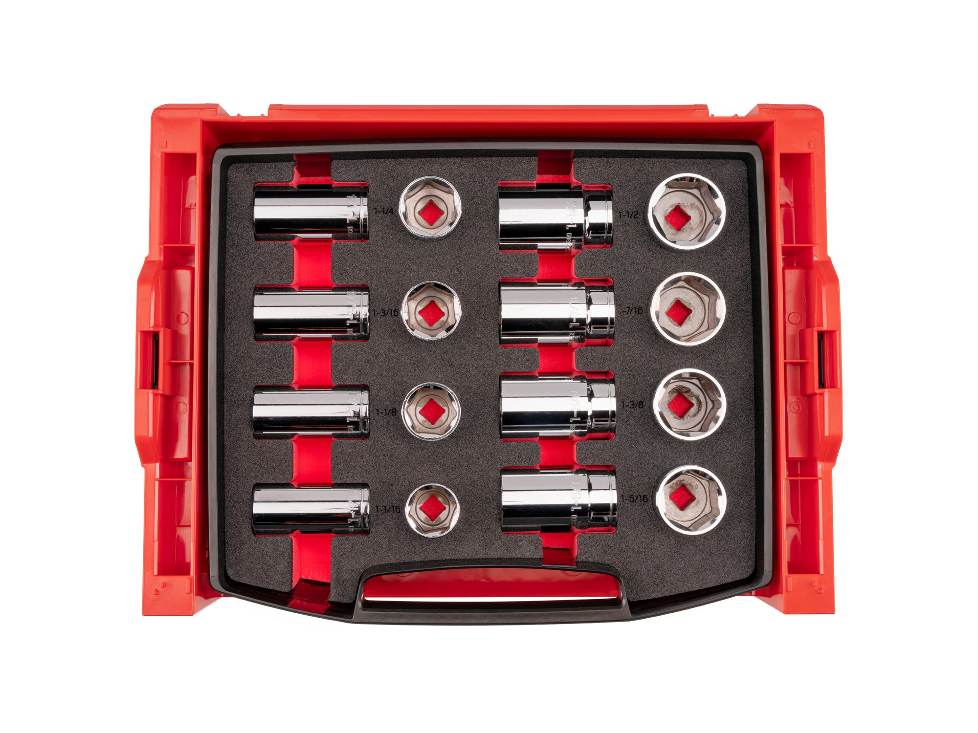 1/2 Inch Drive Shallow and Deep 6-Point Socket Set with Open Top Drawer and Rack, 16-Piece (1-1/16 - 1-1/2 in.)