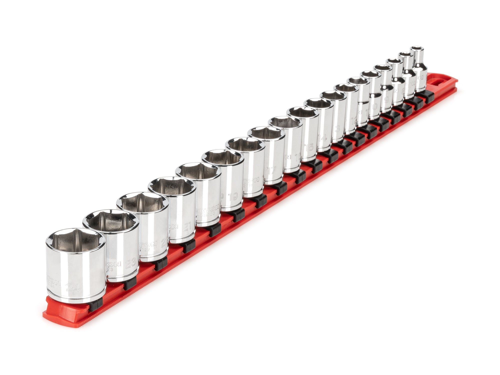 3/8 Inch Drive Shallow 6-Point Socket Set with Rail, 19-Piece (6 - 24 mm)