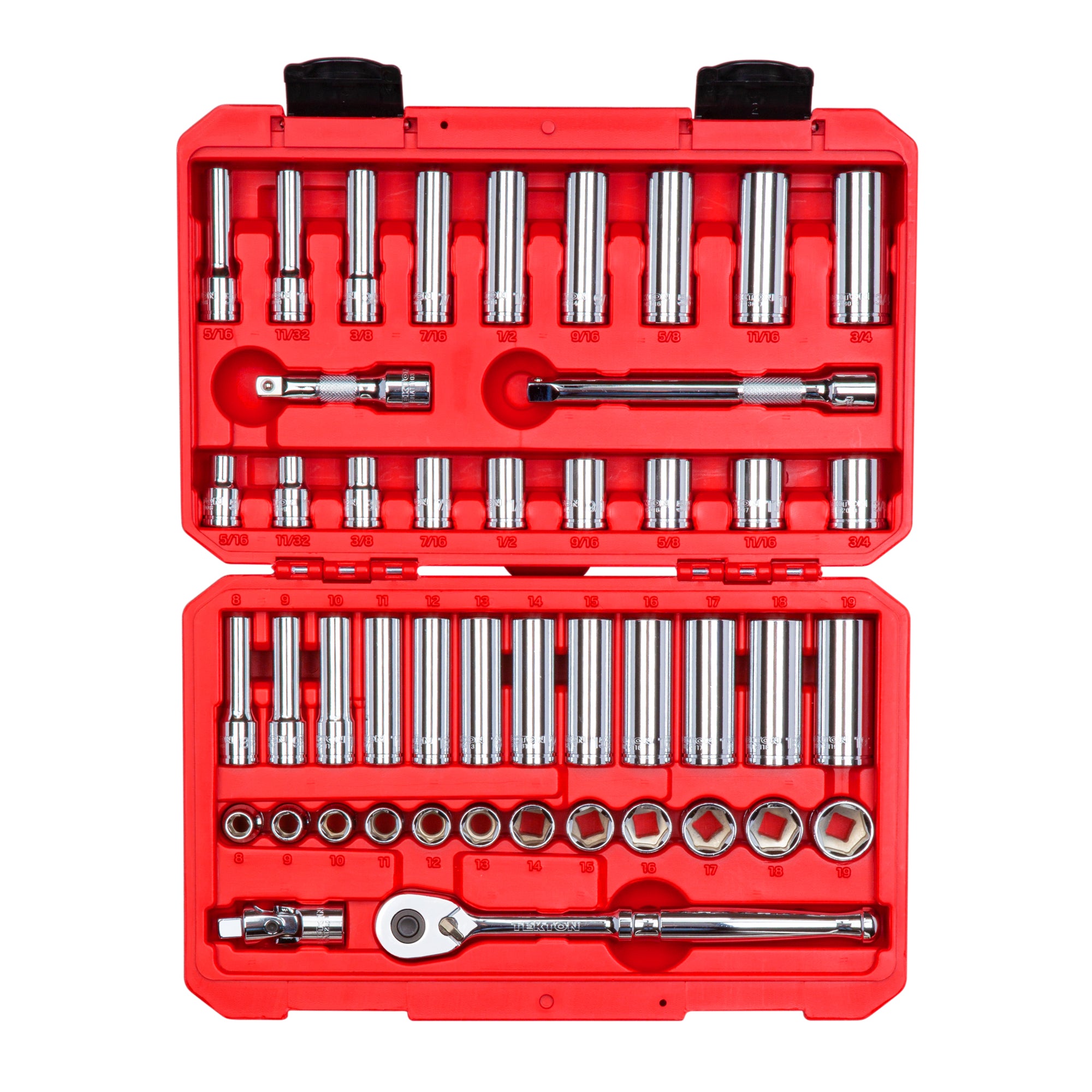 3/8 Inch Drive Shallow and Deep 6-Point Socket and Ratchet Set with Case, 46-Piece (5/16 - 3/4 in., 8 - 19 mm)