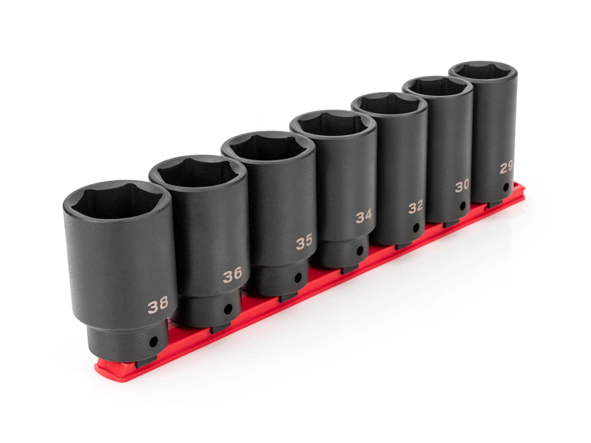 1/2 Inch Drive Deep 6-Point Axle Nut Impact Socket Set with Rail, 7-Piece (29 - 38 mm)