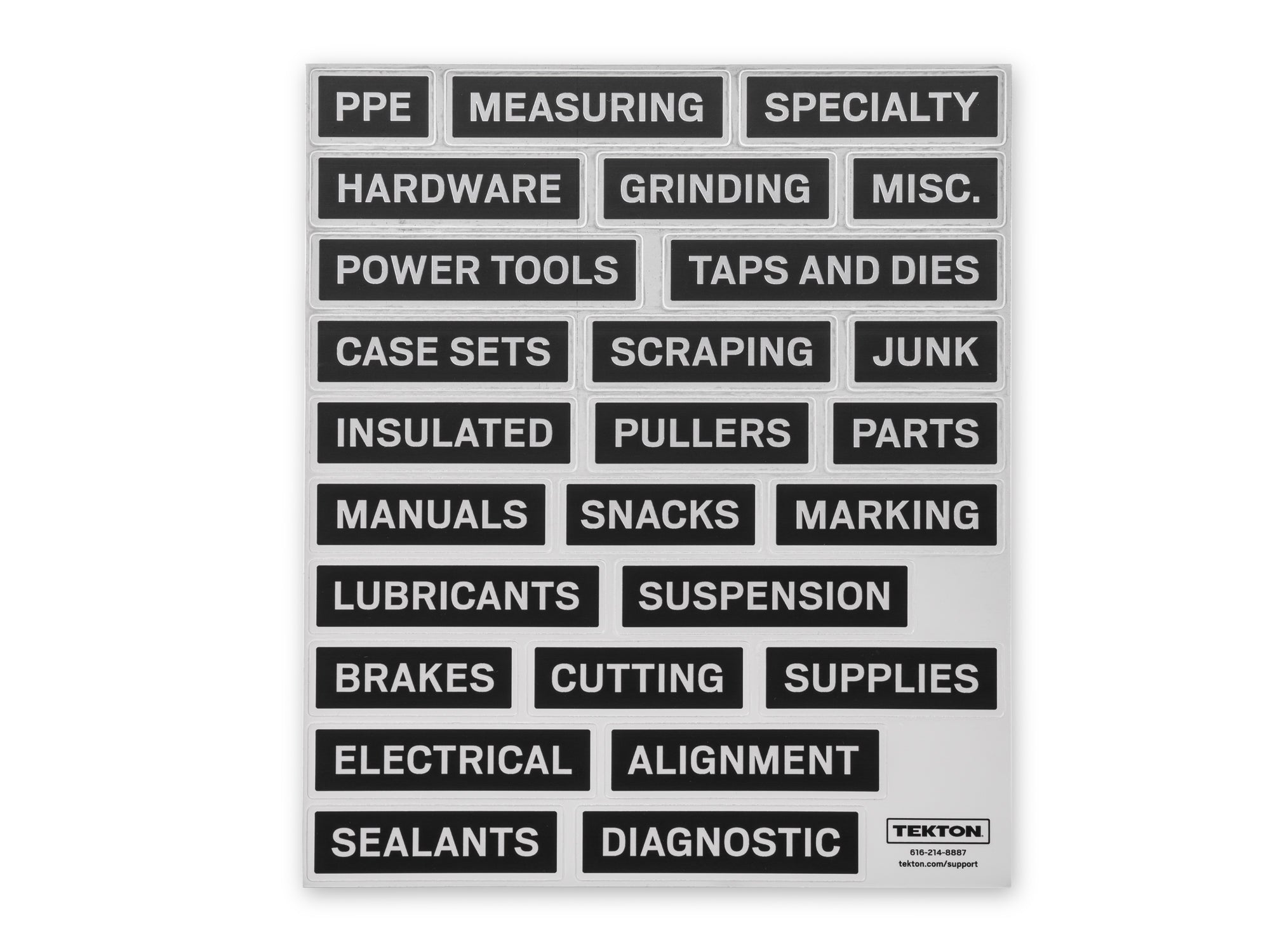 Tool Cabinet Drawer Label Sheet, Other Categories, Matte Black (7.8 x 9.2 in.)