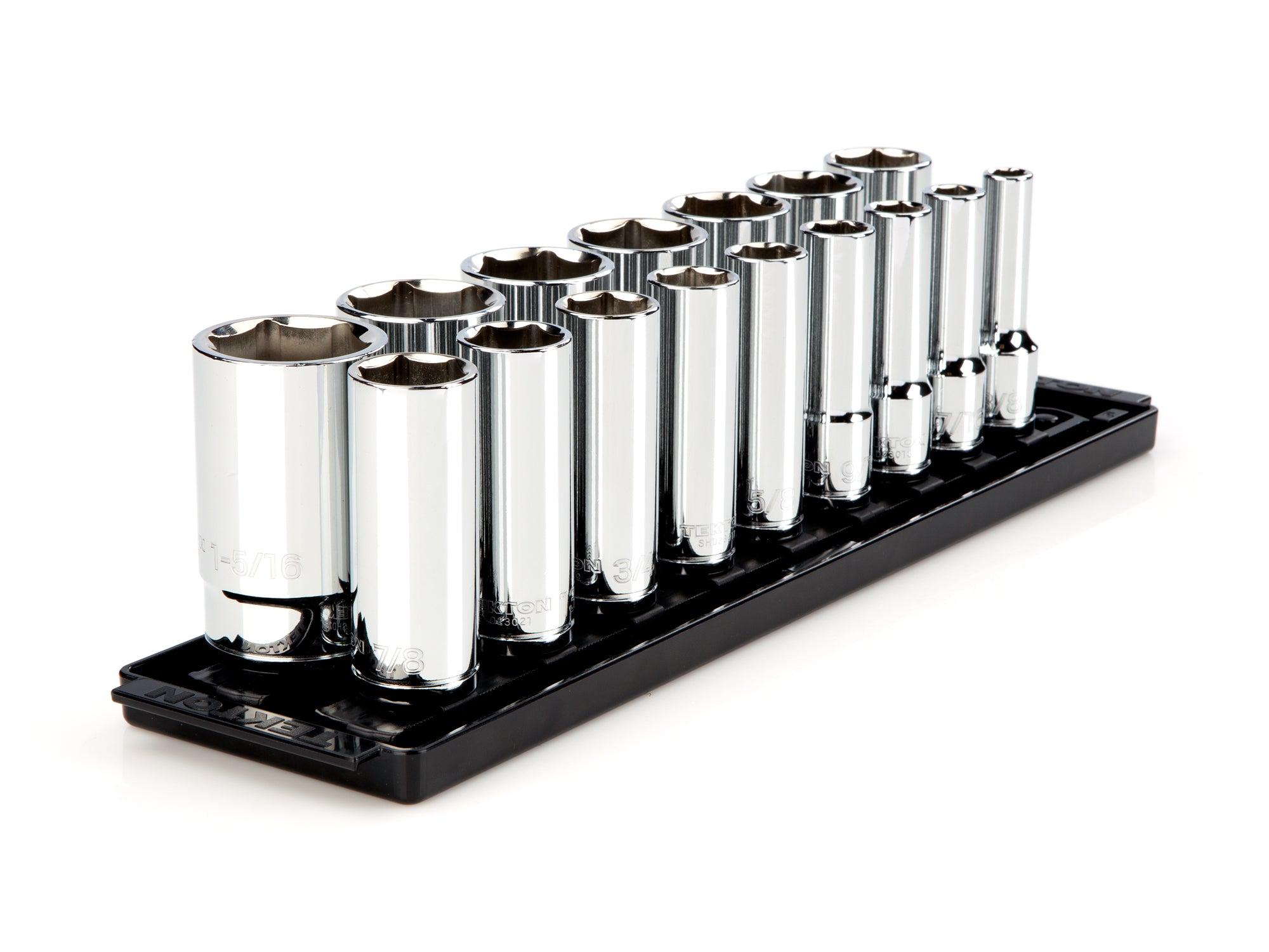 1/2 Inch Drive Deep 6-Point Socket Set with Rails and Tray, 16-Piece (3/8 - 1-5/16 in.)