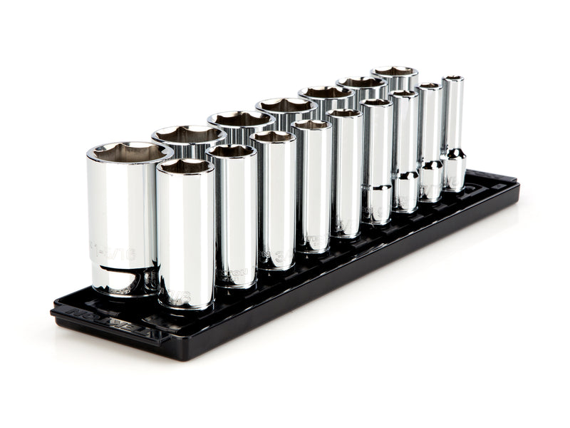 1/2 Inch Drive Deep 6-Point Socket Set with Rails and Tray, 16-Piece (3/8 - 1-5/16 in.)