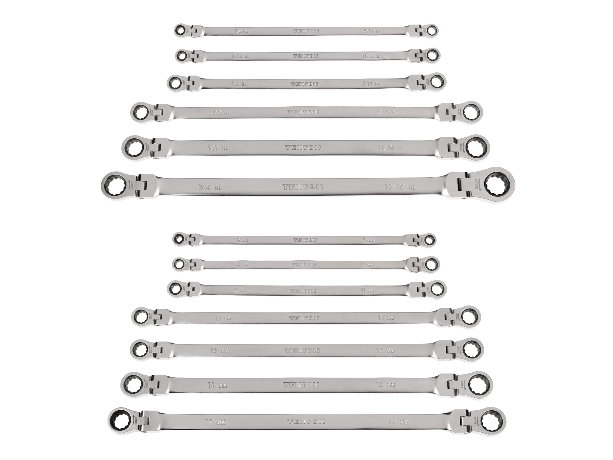 Long Flex Head 12-Point Ratcheting Box End Wrench Set, 13-Piece (1/4-13/16 in., 6-19 mm)