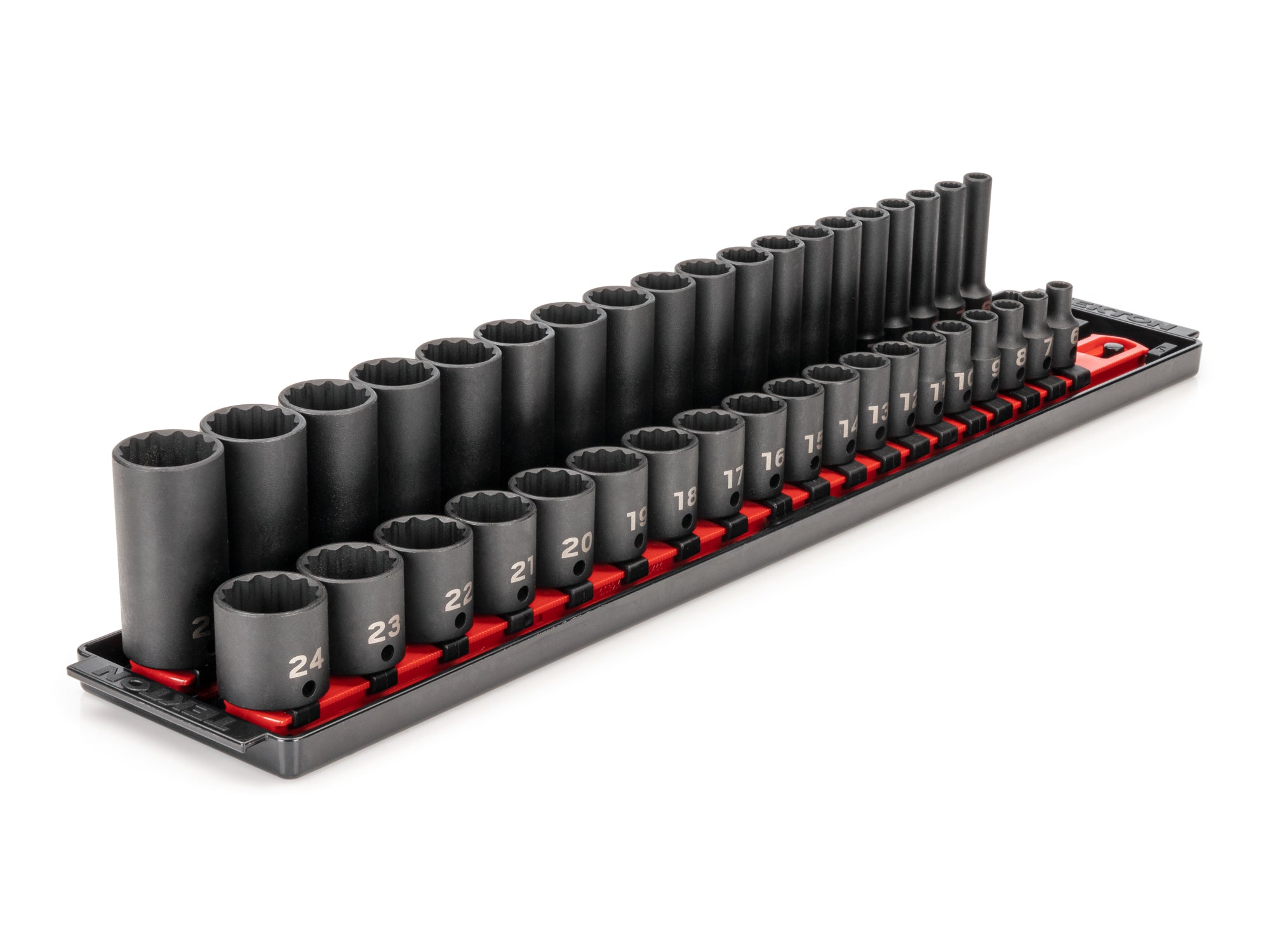 3/8 Inch Drive Shallow and Deep 12-Point Impact Socket Set with Rails and Tray, 38-Piece (6 - 24 mm)