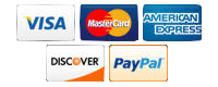Payment methods accepted: Visa, Mastercard, AmEx, Discover, PayPal